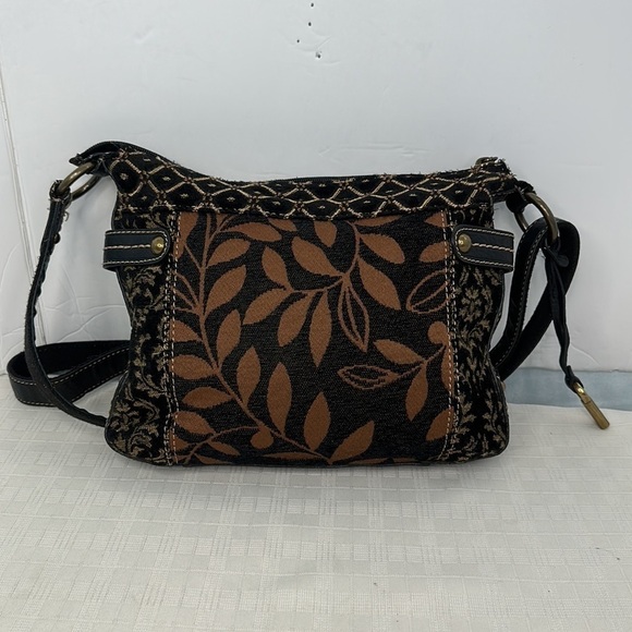 FOSSIL MULTICOLOR TAPESTRY GENUINE LEATHER STRAP XBODY HOBO SHOULDER BAG HANDBAG - Picture 3 of 11